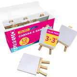 AUREUO Mini Canvas and Easel Set - 3x3 Inch/ 12 Pack - 2/5 Inch Profile Small Square Canvas with Display Stand - Art Gift Set Bu