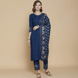 Anni Designer Women'S Rayon Solid Kurta With Palazzo & Dupatta (Blue 2Xl),Blue,2XL,Rayon,Straight,Dupatta
