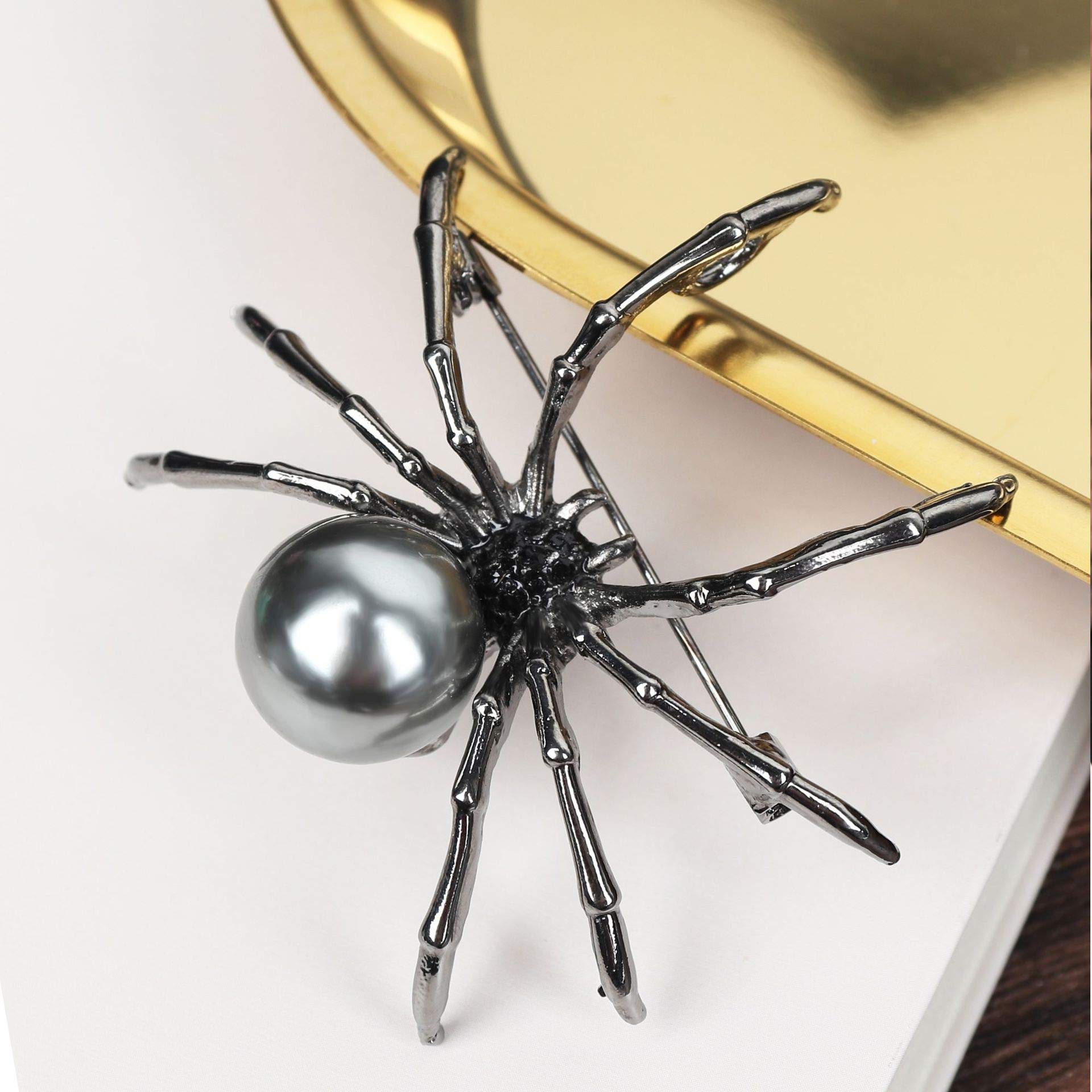 ROSTIVO Spider Brooch Pins for Women and Men Witch Jewelry Halloween Pin Accessories (Dark Silver)