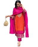 GoSriKi Womens Straight Embroidered Rayon Blend Kurta with Pants and Dupatta, Pink, Medium