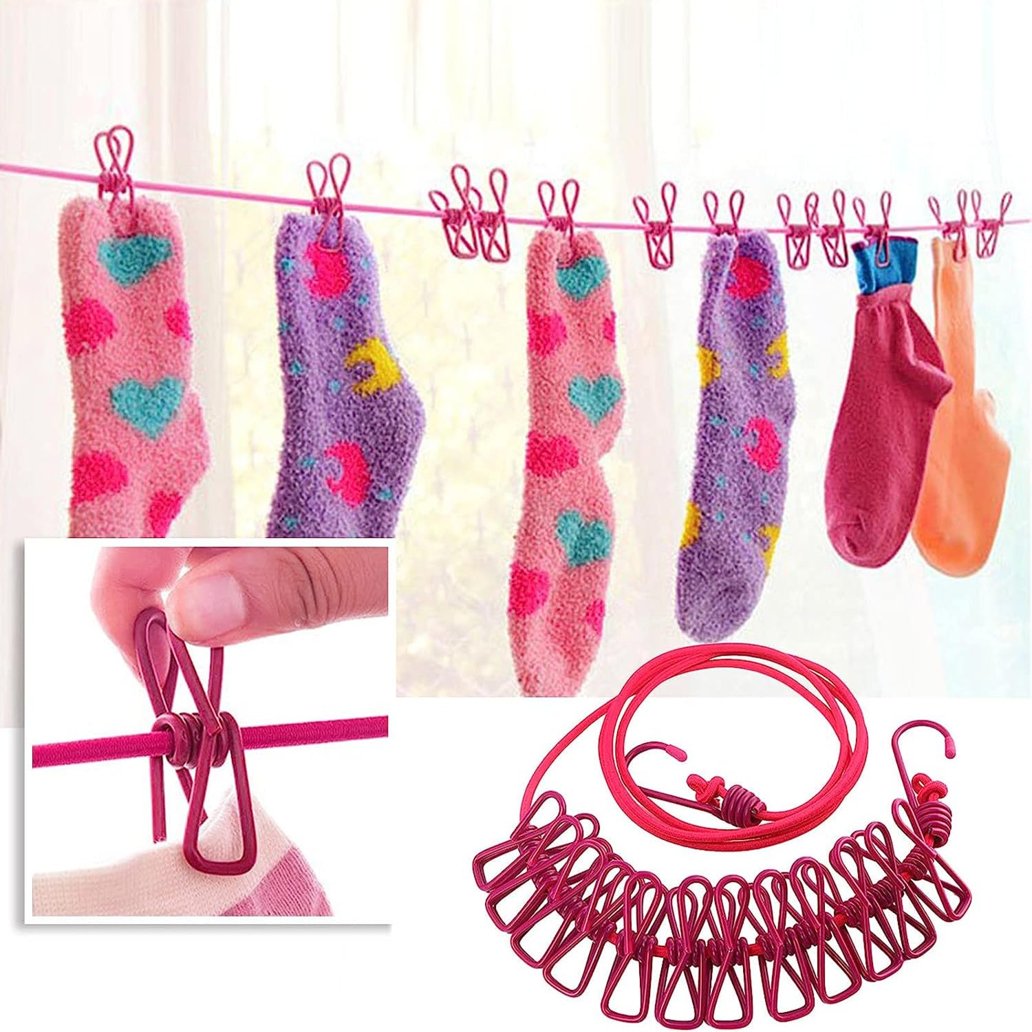 ALINNA Retractable Portable Clothesline, Travel Clothesline with 12 Clothespins for Indoor Laundry Drying, Outdoor Camping Acces