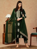 Anni Designer Women'S Cotton Blend Straight Printed Kurta With Pant & Dupatta (Carla Green-Nw_L_Green_Large),Green,L,,,