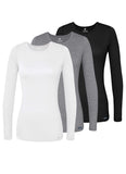 Adar Uniforms Underscrubs for Women 3 Pack, Long Sleeve Underscrub Comfort Tee, 2903, Black/Dark Marl Gray/White, L