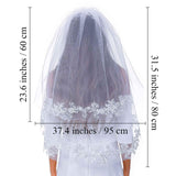 Acenail 2 Tiers Bride Wedding Veil Waist Veil Short Lace Edge Veil with Comb Bridal Tulle Hair Accessories for Brides (White)