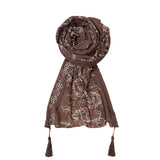 Fahabo Scarf Woman Pleated Cotton Scarves With Embroidery And Tassels | Hijab Scarf | Headscarf | Neck Scarf | Stoles | Wraps (C