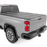 Rough Country Hard Flip-Up Truck Bed Tonneau Cover for Chevy Silverado & GMC Sierra 2500HD/3500HD (2020-2025) - Aluminum Tri-Fol