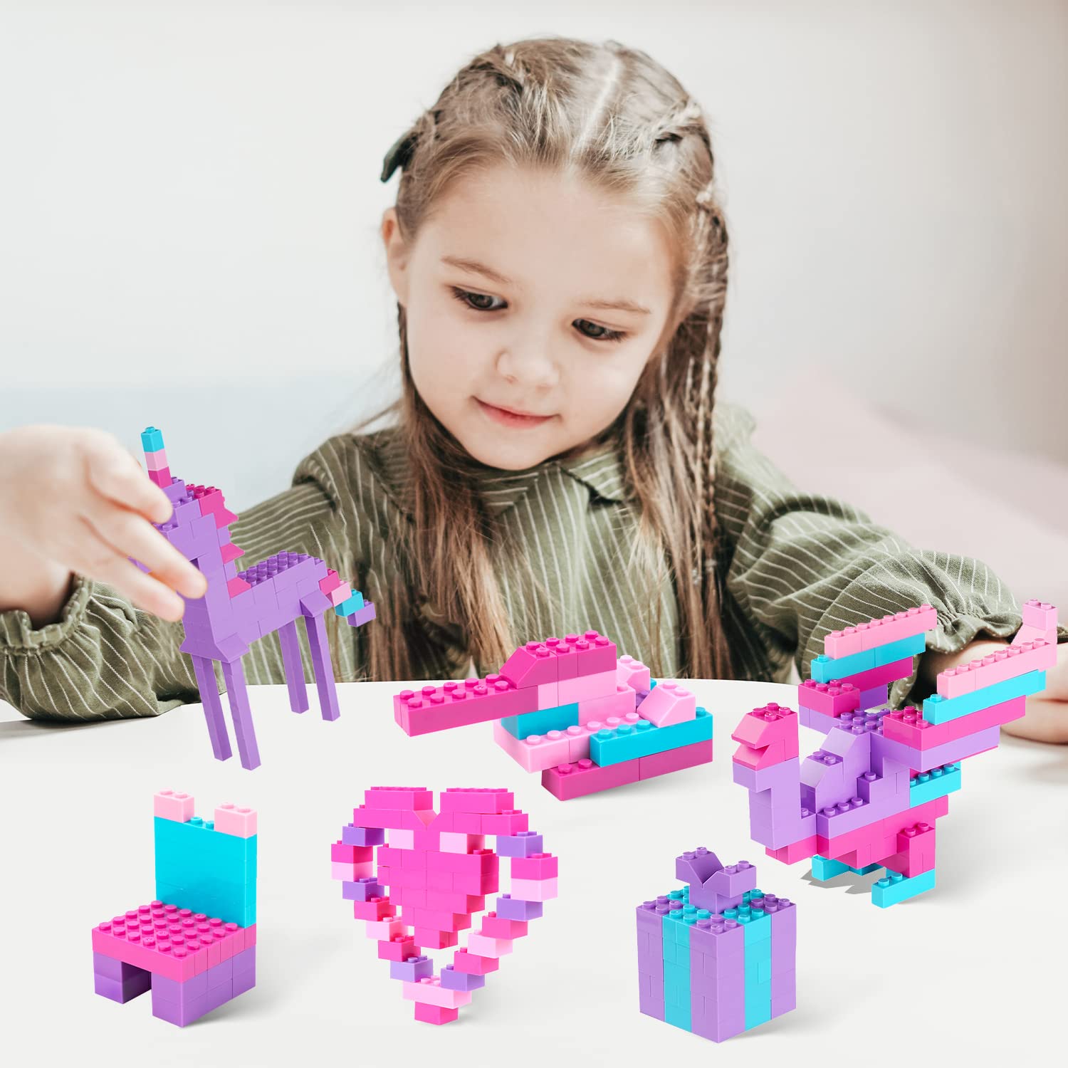 1000 PCS Building Bricks in 4 Girl Pastel Colors , Classic Creative Building Blocks Compatible with All Major Brands, Bulk Basic