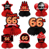 Happy 66th Birthday Red and Black Table Honeycomb Centerpieces Balloons Theme Decor Table Decorations Table Toppers for Girls Wo