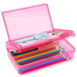 YILANCOL 1 Pack Double Layer Hard Pencil Cases, Plastic Translucent Pencil Box with Snap-Tight Lid for Pens, Pencils, School, St