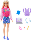 Barbie I Love School Doll & Accessories Toy Set, 7 Pieces Include Backpack, Laptop & More, Blonde Fashion Doll Wears Removable L
