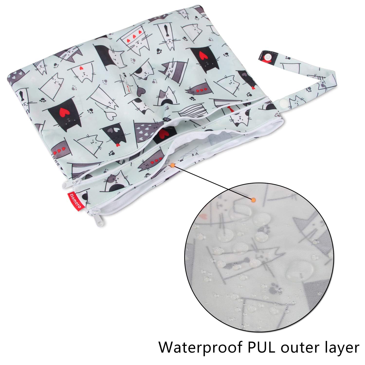 Damero Cloth Diaper Wet Dry Bag with Handle for Swimsuit, Pumping Parts, Wet Clothes and More, Ideal for Travel, Exercise, Dayca