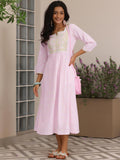 Libas Women'S Cotton A-Line Maxi Dress (37217_Pink Pink L