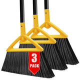 PUTNATRUE Heavy Duty Broom Outdoor and Indoor, 3 Pack Upgraded Commercial Angle Brooms, Perfect Yellow Broom of House, Kitchen, 
