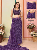 Satrani Women'S Georgette Bandhani Prined Ready To Wear Saree With Unstitched Blouse Piece (24Rs117N_Purple4)