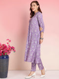 Anni Designer Women'S Rayon Blend Straight Printed Kurta With Pant (Gopibandhu Purple_Xl_Purple_X-Large),Purple,XL,Rayon Blend,Regular,