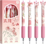 4 Pcs Pink Rose Butterfly Pens Cute Retractable Pen 0.5mm Black Ink Writing Pen Kawaii Aesthetic Gel Pens for Women Men Office S