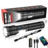 LED Magnetic Flashlight High Lumens Rechargeable, Super Bright Small Tactical Flashlights with COB Work Light, Type C, Zoomable,