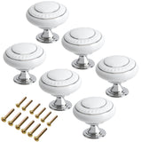 Qiveno White Kitchen Ceramic Cabinet Knobs, 6 Pack Vintage Round Knobs for Dresser Drawers Pull Handle Knobs with Screws for Cup