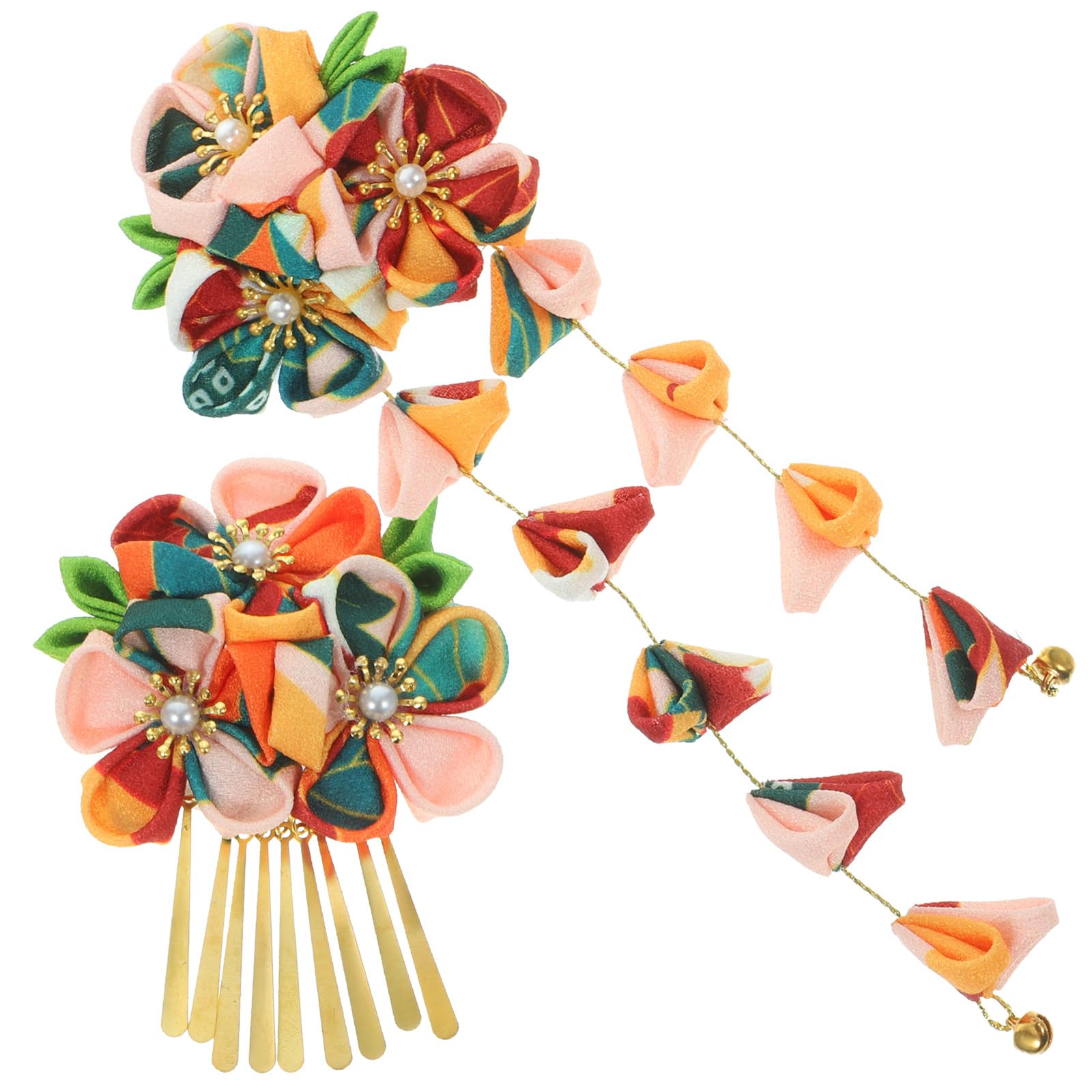 Amosfun 2 Pcs Japanese Kimono Flower Hair Pin Japanese Tsumami Hair Clips Kanzashi Hair Sticks Picks Hair Accessories for Women 