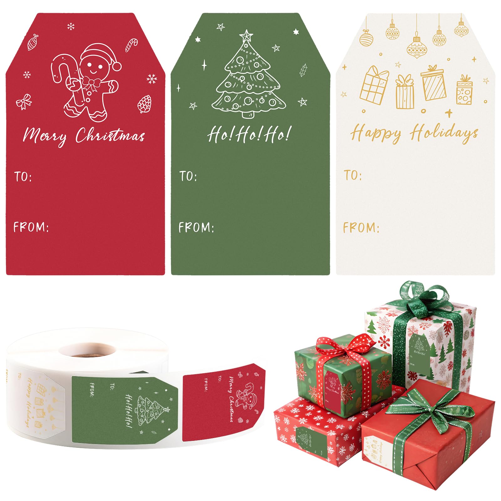 600 PCS Christmas Gift Tag Stickers 1.18 x 2 Christmas Name Tags Stickers Self-Adhesive Gift Labels for Envelopes Bags Boxes Wra