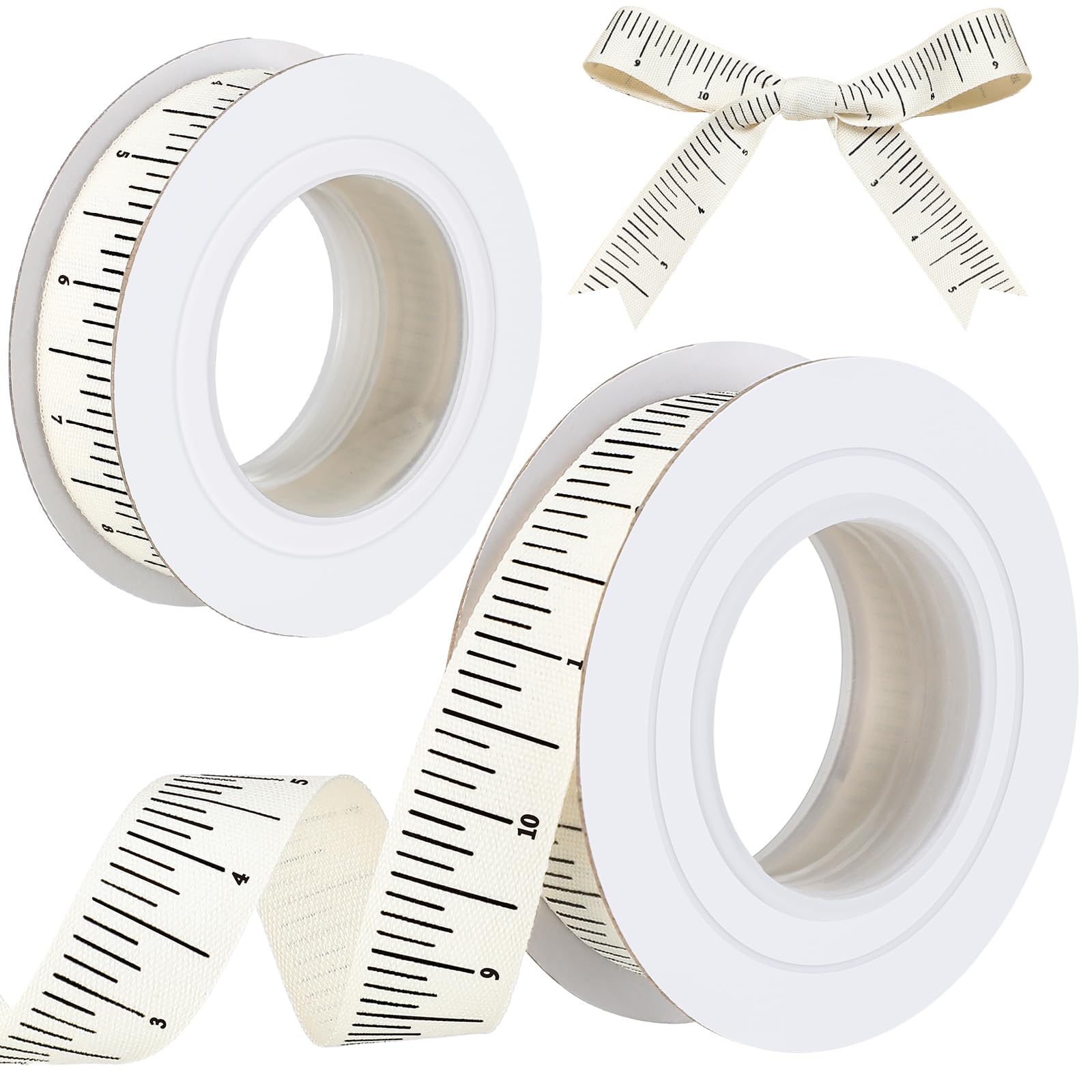 Wavwavw 2 Pack Ruler Ribbon for Craft 10 Yard Teacher Measuring Tape Ribbon Cotton Measure Cloth Seamstress Tape School Themed C
