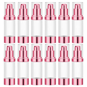 1 OZ Refillable Airless Pump Bottle, Travel Lotion Container, Plastic Cosmetic Dispenser (12PCS,Rose Red)
