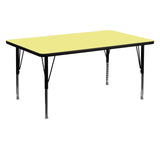 Flash Furniture Wren 30W x 60L Rectangular Yellow Thermal Laminate Activity Table - Height Adjustable Short Legs