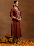 Libas Women'S Silk Floral Straight Kurta (G2735_Maroon Maroon Xl