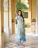 Anni Designer Women'S Cotton Blend Printed Straight Kurta With Pant & Dupatta (Durjan Blue-Nw_S_Blue_Small),Blue,S,,,