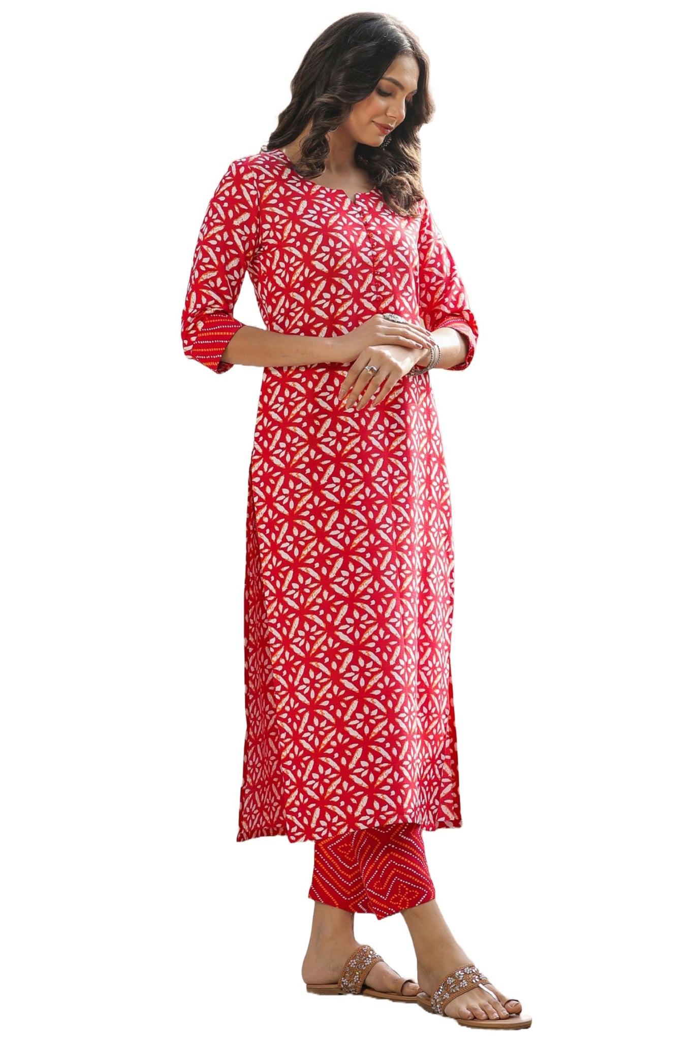 Gosriki Women'S Cotton Blend Straight Printed Kurta With Pant (Dravini Red-Bfv-Gs_Xl_Red_X-Large),Red,,B0CPXX23NP