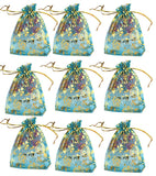 brown leaf 7X9 Cm Sky Blue Small Printed Organza Potli Bags Jewellery Pouch Best for Wedding Diwali Party Supply Birthday Return