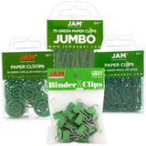 JAM PAPER Office Clip Assortment - Green - (1) Binder Clips (1) Round Paper Cloops and (2) Paper Clips (Regular & Jumbo) - 4/Pac