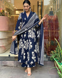 Gosriki Women'S Rayon Blend Anarkali Printed Kurta With Pant & Dupatta (Jasiwal Blue-Gs_S_Blue_Small),Blue,,B0DP2CPZ2P