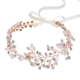 SWEETV Bridal Headband Wedding Headpiece for Bride Hair Accessories for Wedding Hair Pieces Crystal Pearl Hair Vine Rose Gold