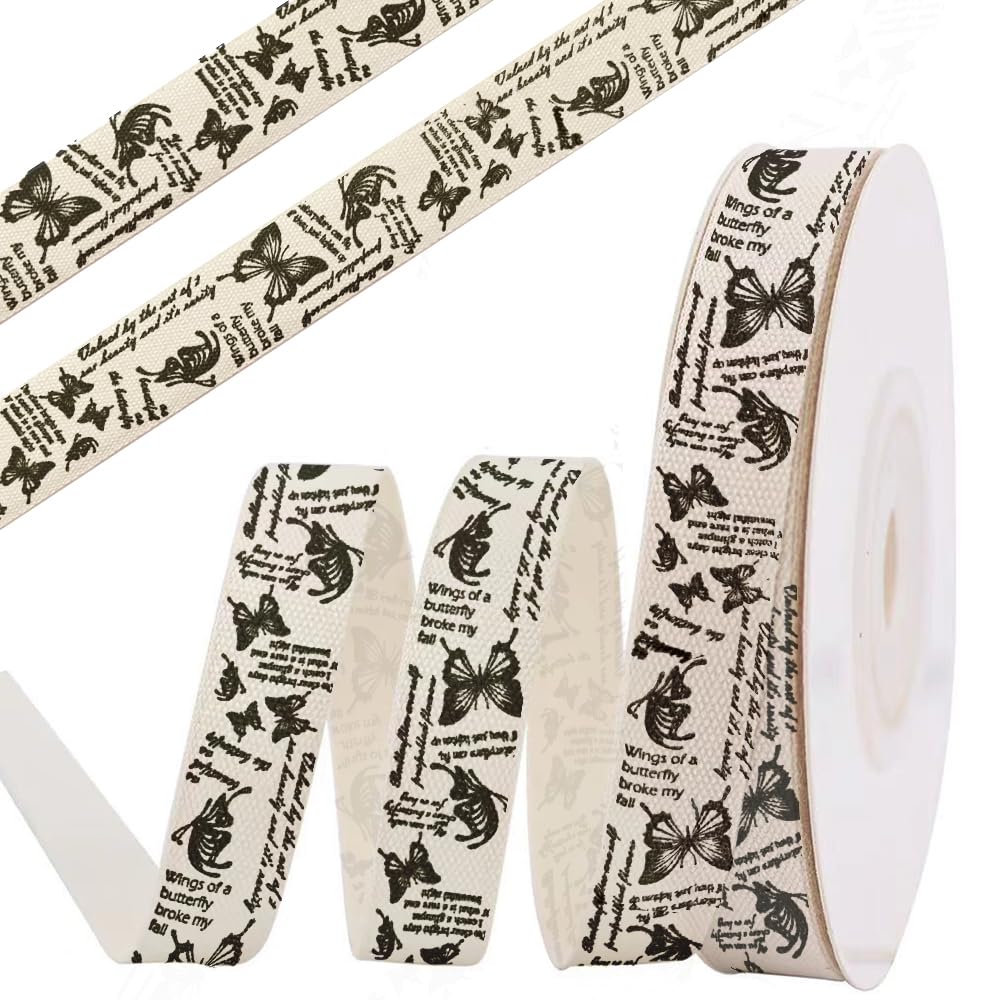 anshome Butterfly Cotton Ribbon, 5/8 x 10 Yards Spring Cream White Ribbons Soft Natural Fabric Ribbon for Home D cor Party Gift