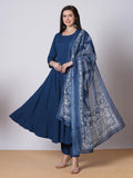 Gosriki Women'S Rayon Viscose Solid Anarkali Kurta With Pant & Dupatta (Friday Blue-Vks01-Gs_Xl_Blue_X-Large),Blue,,B0DTK7MY3Z