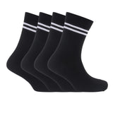 Vdangi: School Socks For Kids Boys & Girls Black Colour With White Striped Organic Cotton Calf Length (Pack Of 4 Pairs) (45 Y