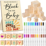 Tatuo 75 Pcs Here Comes The Son Baby Shower Games Including 50 Blank Wooden Baby Blocks 1 Decorate a Block Sign and 24 Paint Mar