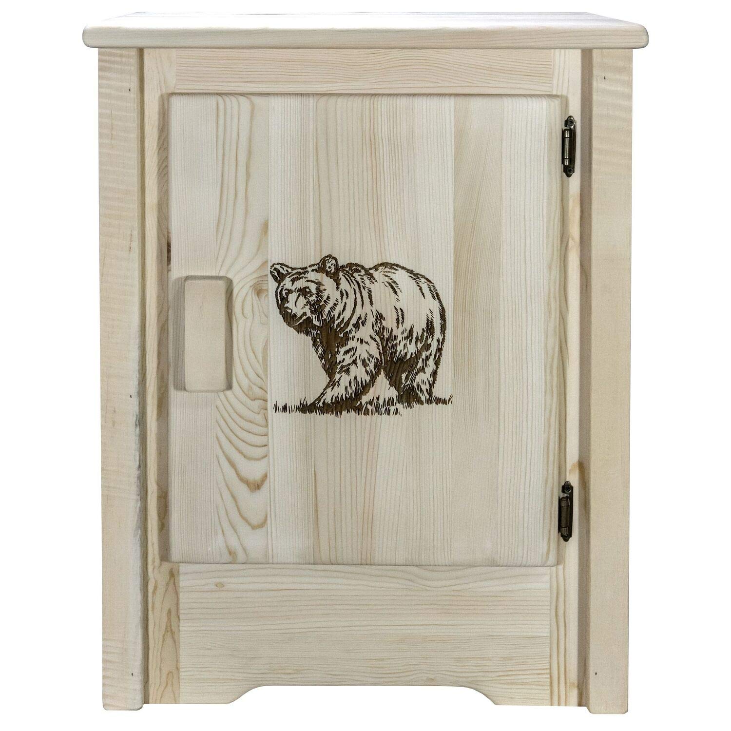 Montana Woodworks Homestead Collection Accent Cabinet With Laser Engraved Bear Design, Right Hinged, Clear Lacquer Finish