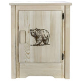 Montana Woodworks Homestead Collection Accent Cabinet With Laser Engraved Bear Design, Right Hinged, Clear Lacquer Finish