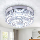 CXGLEAMING Modern Crystal Chandelier LED Flush Mount Ceiling Light Fixture 11.4 Round Small Crystal Ceiling Lights for Bedroom K
