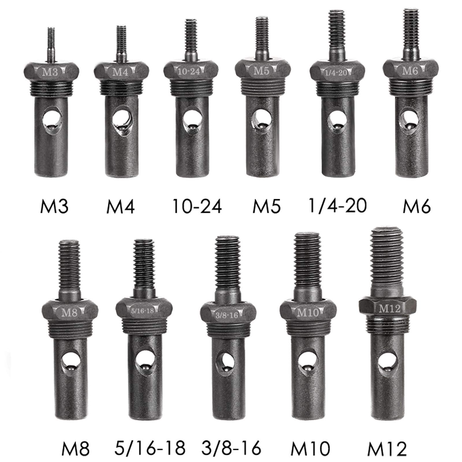 WETOLS 11Pcs Rivet Nut Tool Replacement Mandrels of WE882/WE889, Rivet Nut Tool Accessories Set M3 M4 M5 M6 M8 M10 M12, 10-24, 1