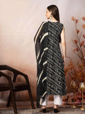 Stylum Women'S Bandhani Printed & Embroidered Rayon A-Line Kurta Dupatta Set (Kdblackbango40_Black, L)