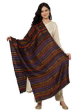 Muffly Women Wool Stole With Zari, ZigZag & Striped Pattern Reversible Stole, Woven Wool Stoles For Womens Size (28 Inch X 80