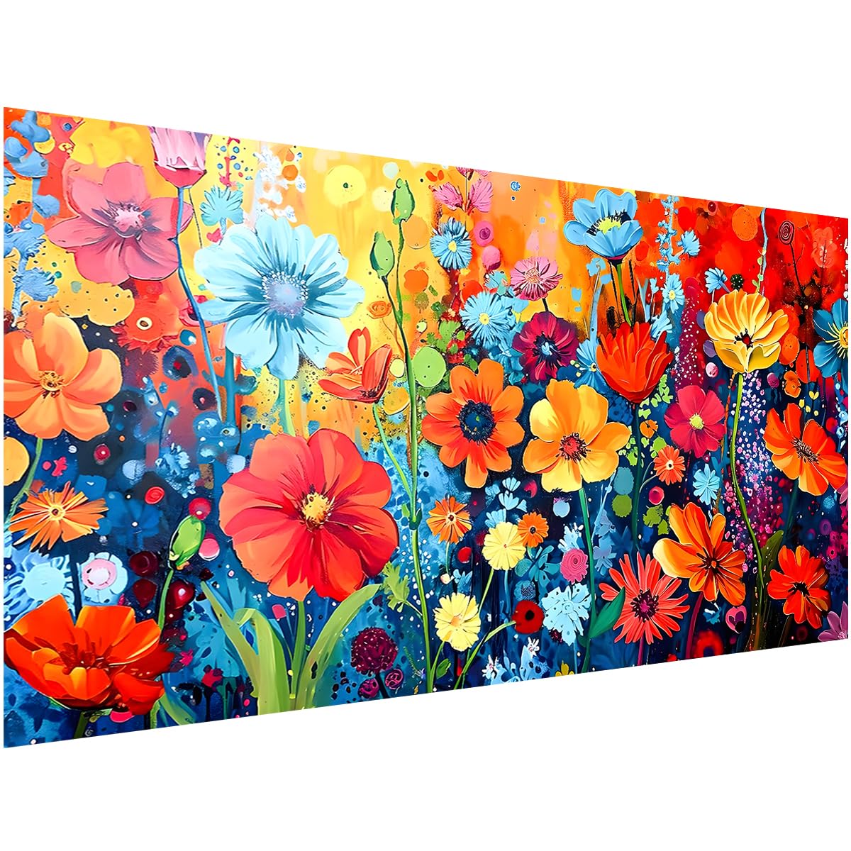 Ohhvvow 5D Large Multicolor Flowers Diamond Art Kit for Adults, 27.5x15.7 Inch Big-Size Vibrant Floral Painting with Canvas, DIY