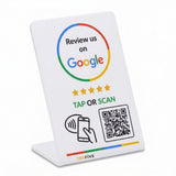 Google Review Stand by TapFive - Zappy Card NFC Tap & QR Code Sign for Restaurants, Salons, Retail & Front Desks | QR Code Stand