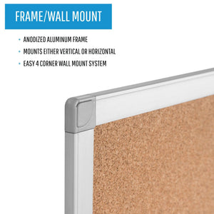Ayda Cork Bulletin Board, 24 X 36, Aluminum Frame