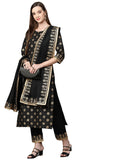 Gosriki Women'S Cotton Straight Kurta With Pant & Dupatta (Kptd-Cot-10079-Black_L-Go_Black_Large),Black,,B09NVPPDC5
