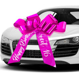 Wonderjune Happy Birthday Car Bow Sweet 16 Big Car Pull Bow 30 Inch Giant Car Gift Wrapping Bow for Birthday Party Car Decoratio