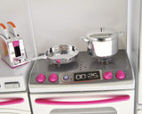 Doll Kitchen Playset, Mini Modern Kitchen Toys Pretend Play Furnitures Toy Sets Accessories Set with Realistic Light & Sound for